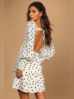 Lulus Meet Me At Our Spot Polka Dot Mini Dress Open Back Size L